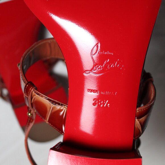 NWOB Christian Louboutin Logo CL Croc Brown Thong MJ Sandals Red Bottom 38.5 - Picture 9 of 9